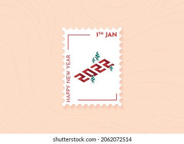 New year or christmas postage stamps. Colorful vector illustration. Flat design 
