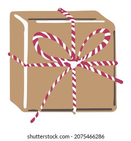 New year or christmas present, gift for birthday or anniversary. Surprise package with simple wrapping paper and decorative ribbon bow. Celebration of holiday. Vector in flat style illustration