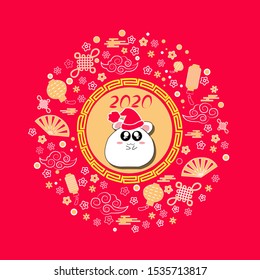 New year and Christmas rat characters Christmas animals simple illustration