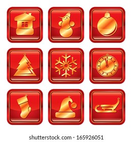 New Year Christmas red gold vector icon set