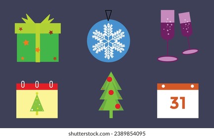 New year and Christmas related flat icon, flat vector collection of new year and Christmas party.