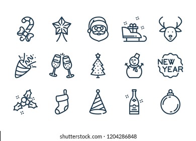 New Year and Christmas related line icon set. Merry Christmas vector linear winter icons.