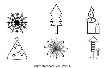 New year and Christmas related line icon set, party celebration line icon, vector illustration.