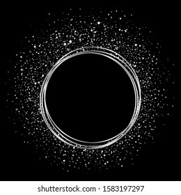 New year, christmas round snow frame. Borders with blank space for text. Circle, rings in the form of spots, snowflakes.