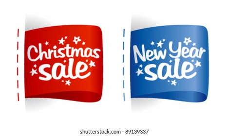 New year and Christmas Sale clothing labels.