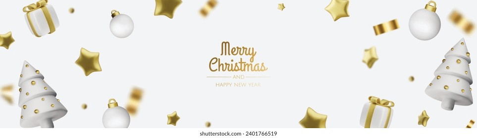 New Year or Christmas sales design template. Vector illustration. Winter background with decorative gift box and gold stars