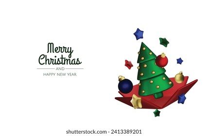 New Year or Christmas sales design template. Vector illustration. Winter background with decorative gift box and gold stars
