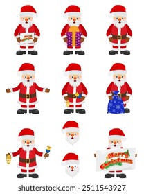 new year and christmas santa claus flat style vector illustration isolated on white background