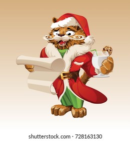 New Year. Christmas. santa hat. Cat cartoon. Vector illustration