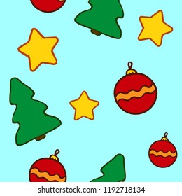 New Year and Christmas seamless pattern. Winter holidays. new year 2019. Christmas tree, star and ball