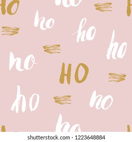 New Year and Christmas seamless pattern, with Ho Ho Ho hand drawn letters, retro, vintage Seamless Pattern. Background Vector Illustration