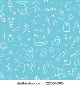 New Year and Christmas seamless pattern, hand drawn doodles Seamless Pattern. Background Vector Illustration.