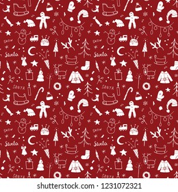 New Year and Christmas seamless pattern, hand drawn doodles Seamless Pattern. Background Vector Illustration.