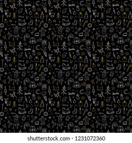 New Year and Christmas seamless pattern, hand drawn doodles Seamless Pattern. Background Vector Illustration.