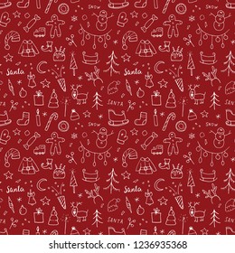 New Year and Christmas seamless pattern, hand drawn doodles Seamless Pattern. Background Vector Illustration.