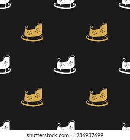 New Year and Christmas seamless pattern, hand drawn sleigh doodles Seamless Pattern. Background Vector Illustration.
