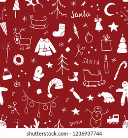 New Year and Christmas seamless pattern, hand drawn doodles Seamless Pattern. Background Vector Illustration.