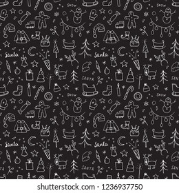 New Year and Christmas seamless pattern, hand drawn doodles Seamless Pattern. Background Vector Illustration.