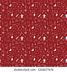 New Year and Christmas seamless pattern, hand drawn doodles Seamless Pattern. Background Vector Illustration.