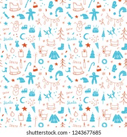 New Year and Christmas seamless pattern, hand drawn doodles Seamless Pattern. Background Vector Illustration.