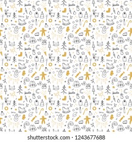 New Year and Christmas seamless pattern, hand drawn doodles Seamless Pattern. Background Vector Illustration.