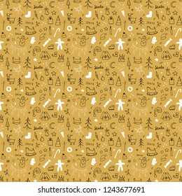 New Year and Christmas seamless pattern, hand drawn doodles Seamless Pattern. Background Vector Illustration.