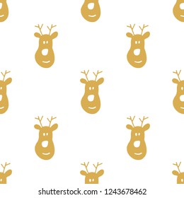New Year and Christmas seamless pattern, hand drawn reindeer doodles Seamless Pattern. Background Vector Illustration.