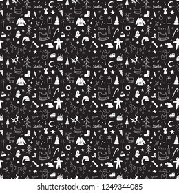 New Year and Christmas seamless pattern, hand drawn doodles Seamless Pattern. Background Vector Illustration.