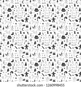 New Year and Christmas seamless pattern, hand drawn doodles Seamless Pattern. Background Vector Illustration.