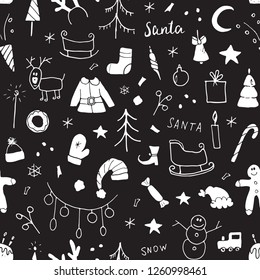 New Year and Christmas seamless pattern, hand drawn doodles Seamless Pattern. Background Vector Illustration.