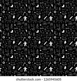 New Year and Christmas seamless pattern, hand drawn doodles Seamless Pattern. Background Vector Illustration.