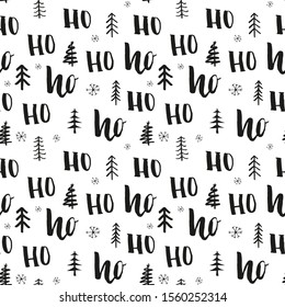New Year and Christmas seamless pattern, with Ho Ho Ho hand drawn letters, vector Illustration Background.