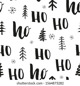 New Year and Christmas seamless pattern, with Ho Ho Ho hand drawn letters, vector Illustration Background.
