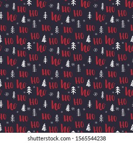 New Year and Christmas seamless pattern, with Ho Ho Ho hand drawn letters, vector Illustration Background.