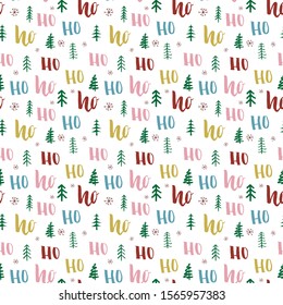 New Year and Christmas seamless pattern, with Ho Ho Ho hand drawn letters, vector Illustration Background.