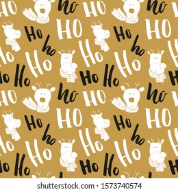 New Year and Christmas seamless pattern, with Ho Ho Ho hand drawn letters, vector Illustration Background.