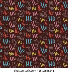 New Year and Christmas seamless pattern, with Ho Ho Ho hand drawn letters, vector Illustration Background.