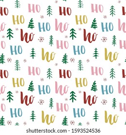 New Year and Christmas seamless pattern, with Ho Ho Ho hand drawn letters, vector Illustration Background.