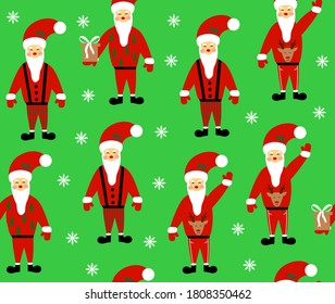 New Year and Christmas seamless pattern with Santa Claus. Wrapping paper design.