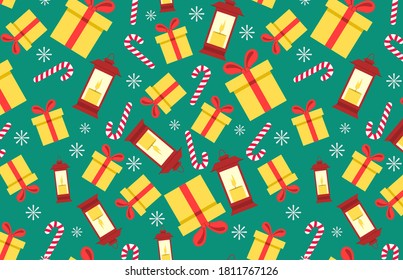 New Year and Christmas seamless pattern. For wrapping paper, postcards, clothing. Stock vector illustration.
