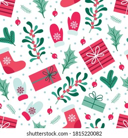 New Year, Christmas seamless pattern. Vector illustration for design of wrapping paper, fabric and other.