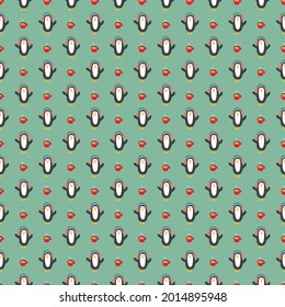 Silvester und Weihnachten nahtlose Muster mit Pinguinen, handgezeichnete Doodles Nahtlose Muster. Hintergrundbild-Vektorgrafik.