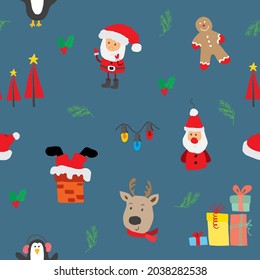 New Year and Christmas seamless pattern, hand drawn doodles Seamless Pattern. Background Vector Illustration.