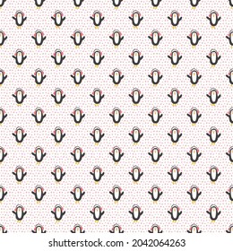 New Year and Christmas seamless pattern with penguins, hand drawn doodles Seamless Pattern. Background Vector Illustration.