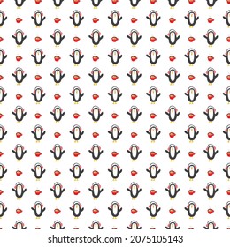 Silvester und Weihnachten nahtlose Muster mit Pinguinen, handgezeichnete Doodles Nahtlose Muster. Hintergrundbild-Vektorgrafik.