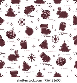 New Year and Christmas seamless pattern. Winter holidays. Design for banner, poster or print.