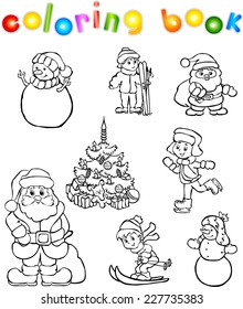 New year and christmas set coloring book. Vector illustration for children