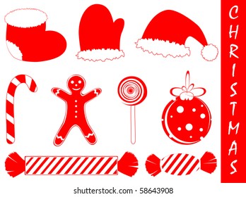 New year and Christmas set with different holiday elements over white