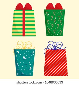 Neues Jahr, WeihnachtsWeihnachtsschachteln, Geschenke, Vektorgrafik