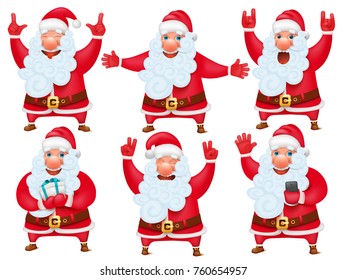 new year christmas set of santa claus cartoon character. vector illustration